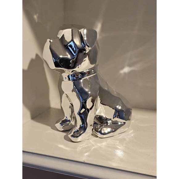 8" Tall Silver Ceramic French Bulldog Statue Figurine - Picture 2 of 3